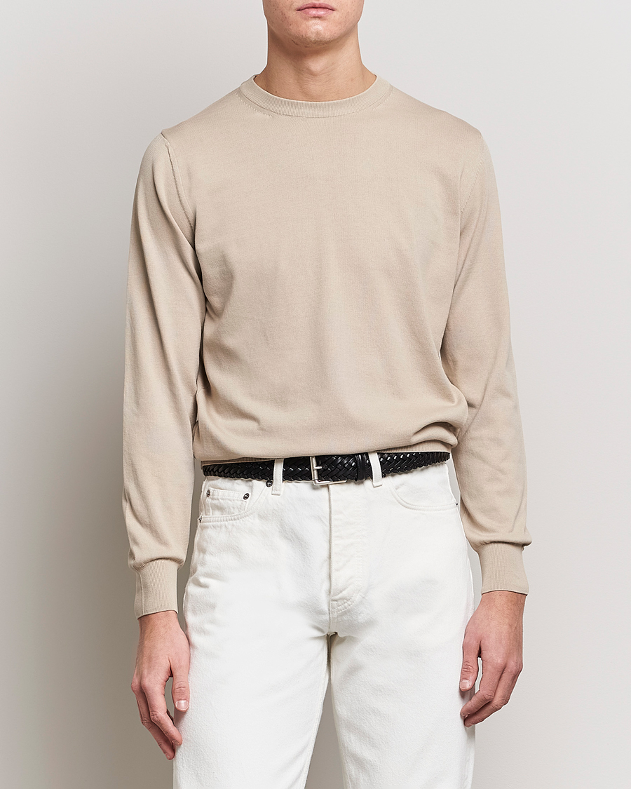 Herre | Quiet Luxury | Canali | Cotton Crew Neck Pullover Beige