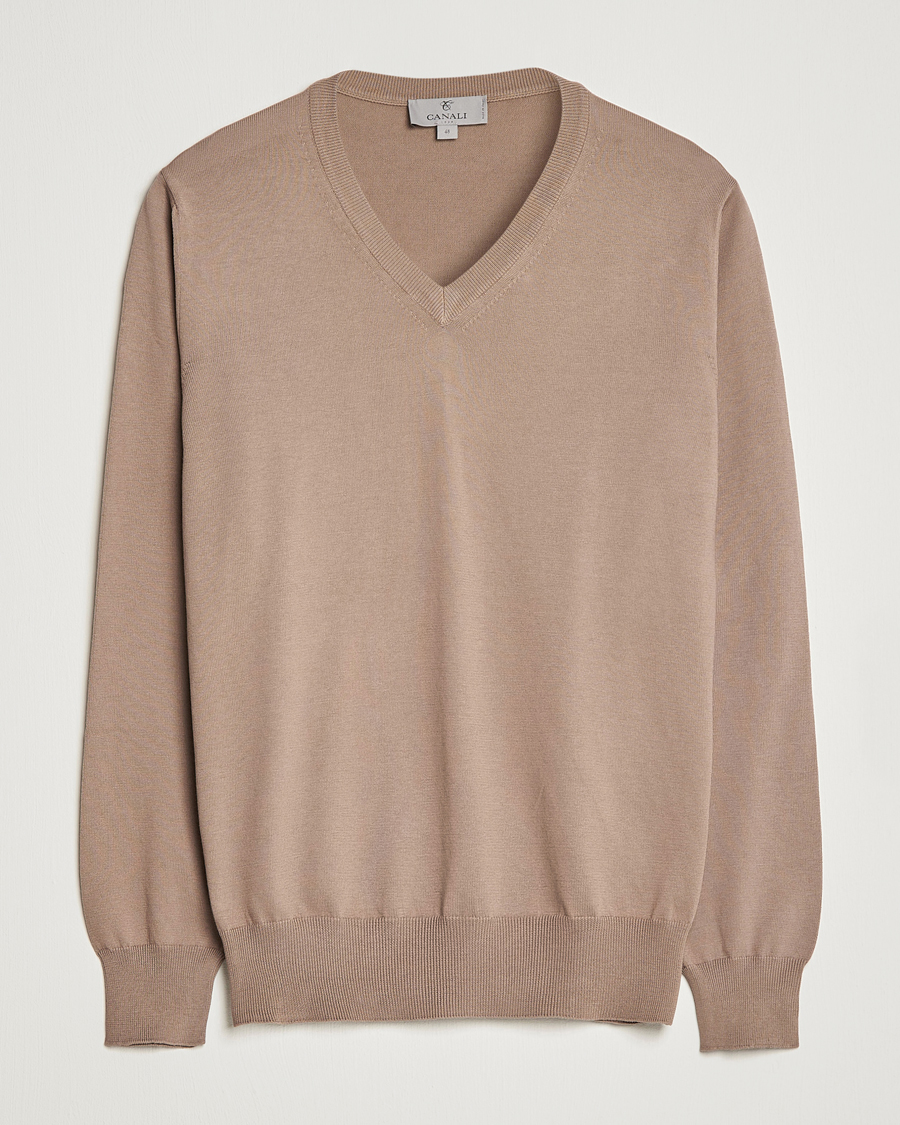 Herre | Trøjer | Canali | Cotton V-Neck Pullover Brown