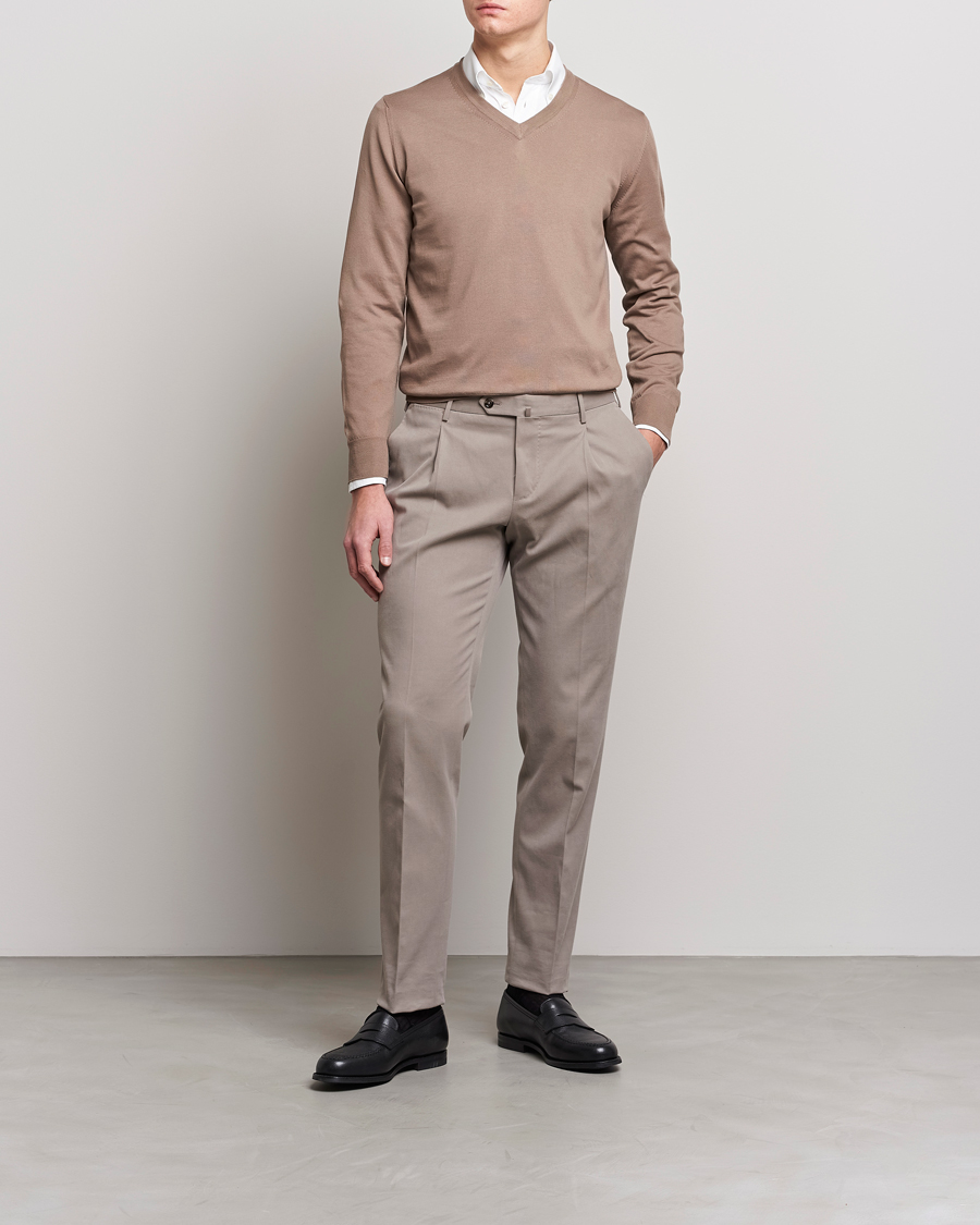 Herre | Trøjer | Canali | Cotton V-Neck Pullover Brown
