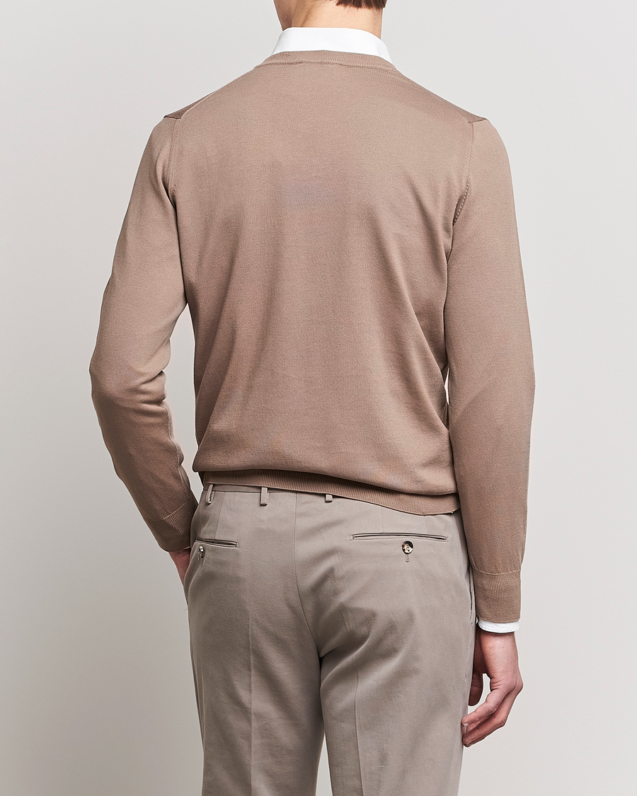 Herre | Trøjer | Canali | Cotton V-Neck Pullover Brown