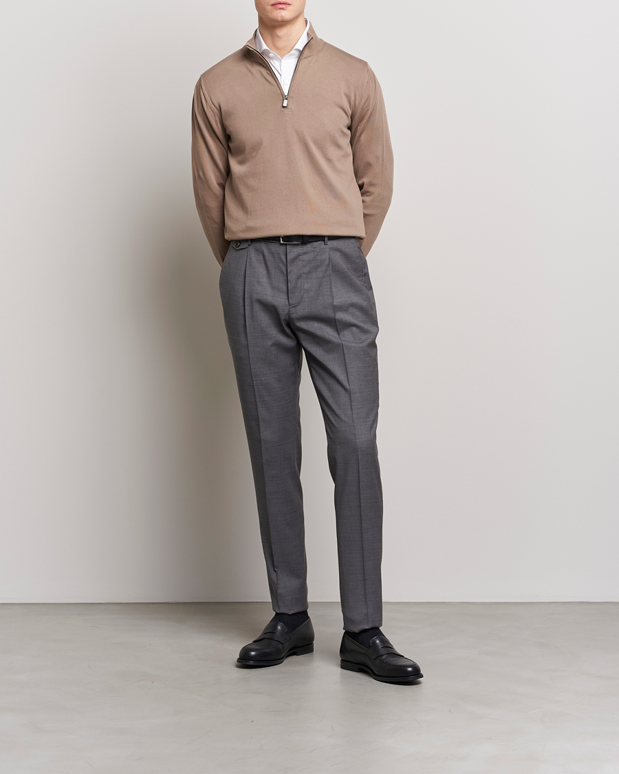 Herre | Trøjer | Canali | Cotton Half Zip Sweater Brown