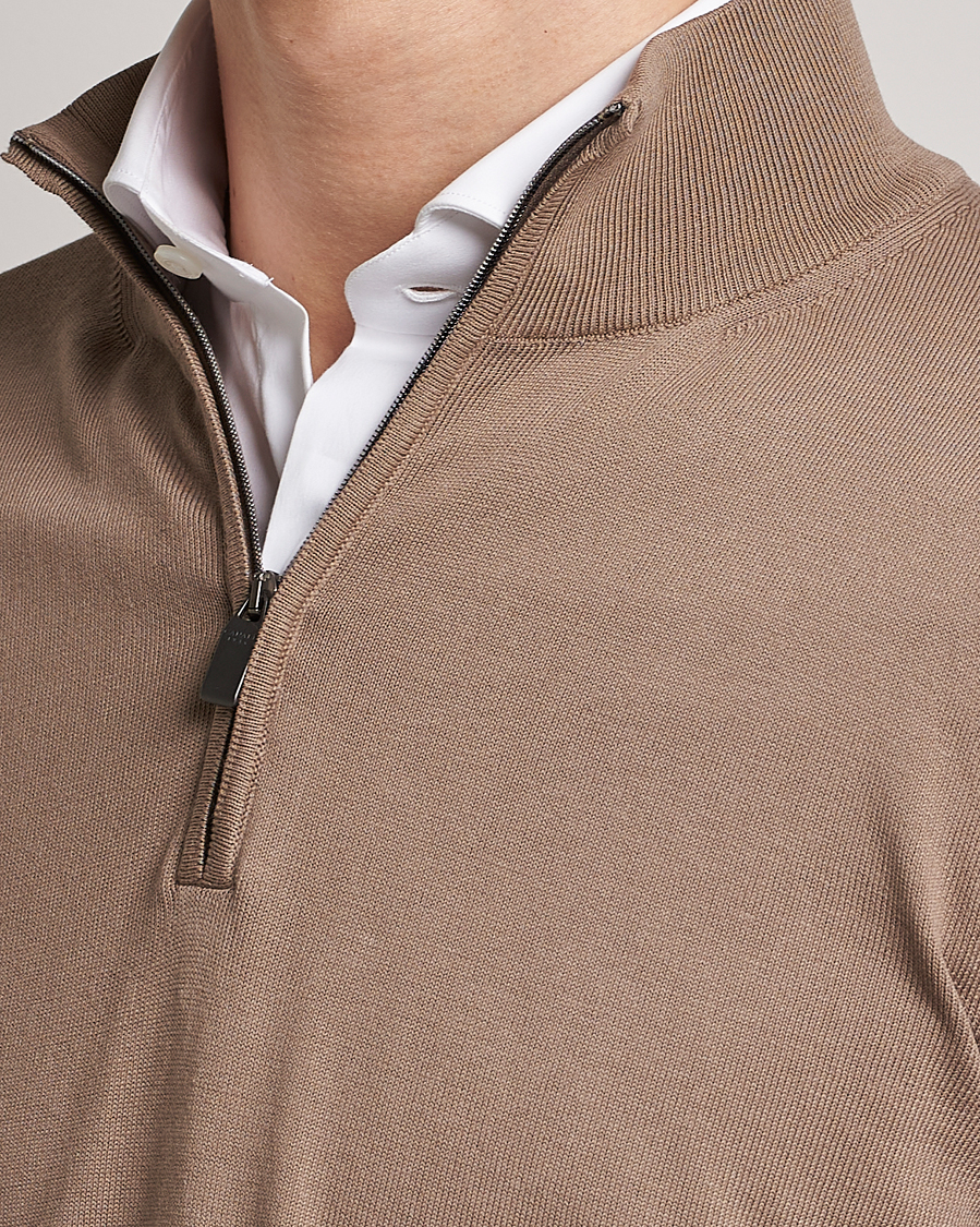 Herre | Trøjer | Canali | Cotton Half Zip Sweater Brown