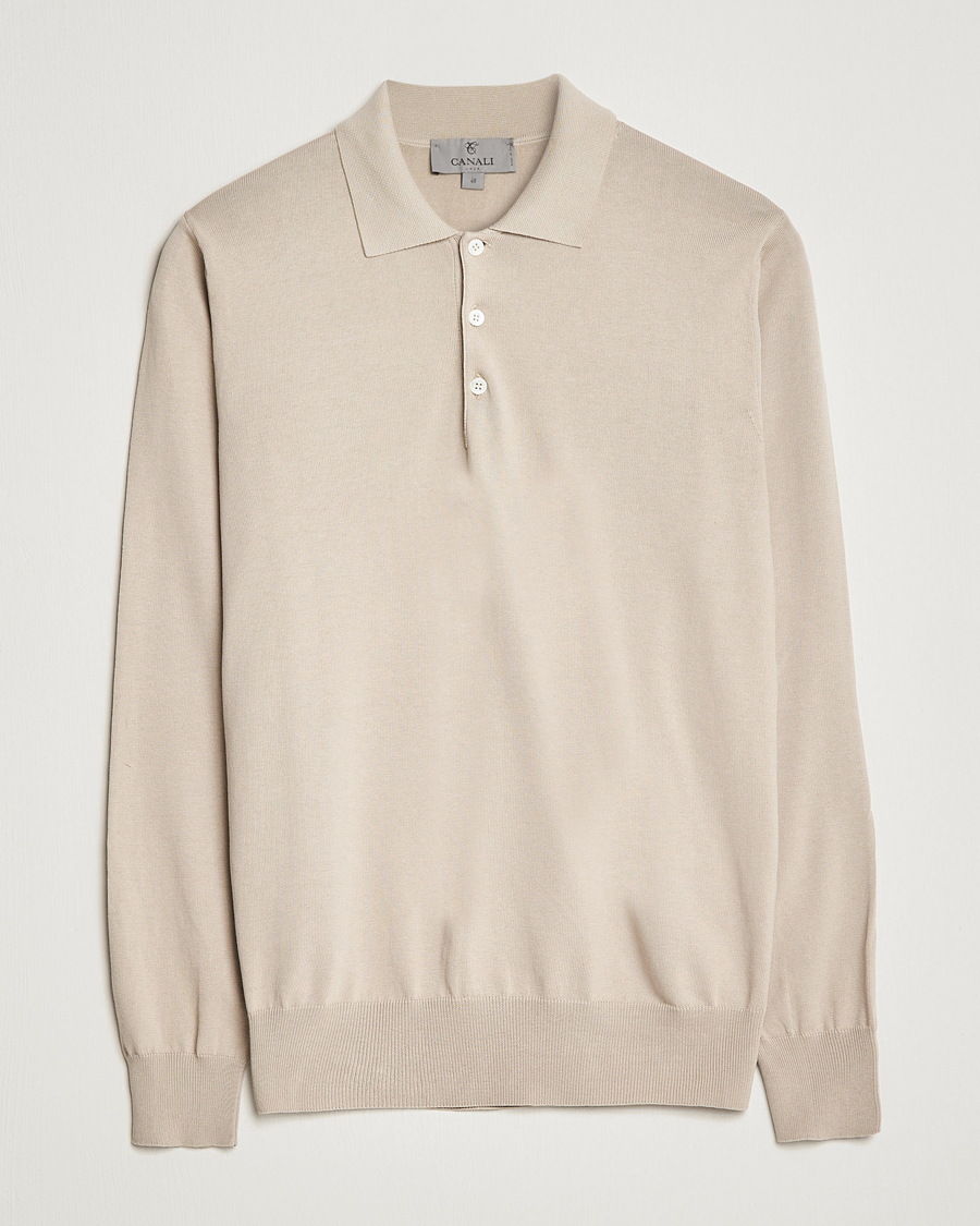 Herre | Trøjer | Canali | Cotton Long Sleeve Polo Beige