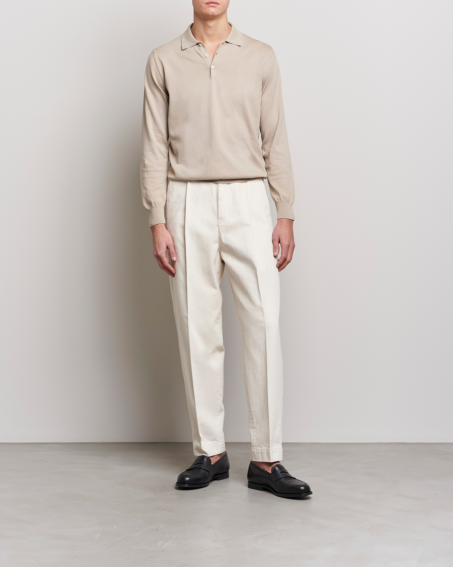 Herre | Trøjer | Canali | Cotton Long Sleeve Polo Beige