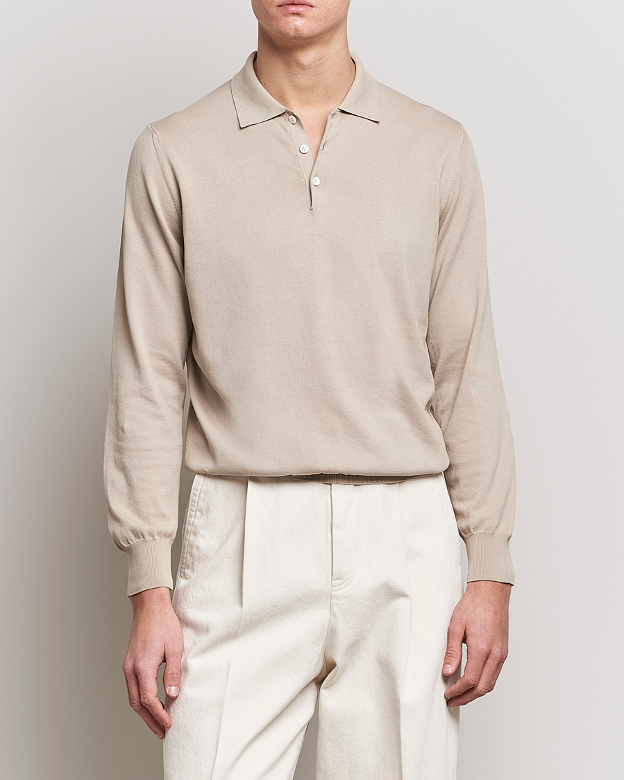 Herre | Canali | Canali | Cotton Long Sleeve Polo Beige