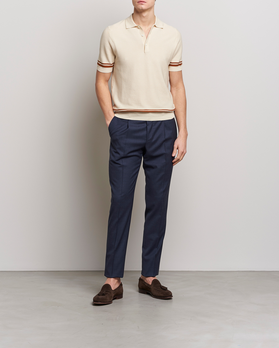 Herre | Trøjer | Canali | Short Sleeve Knitted Polo Beige