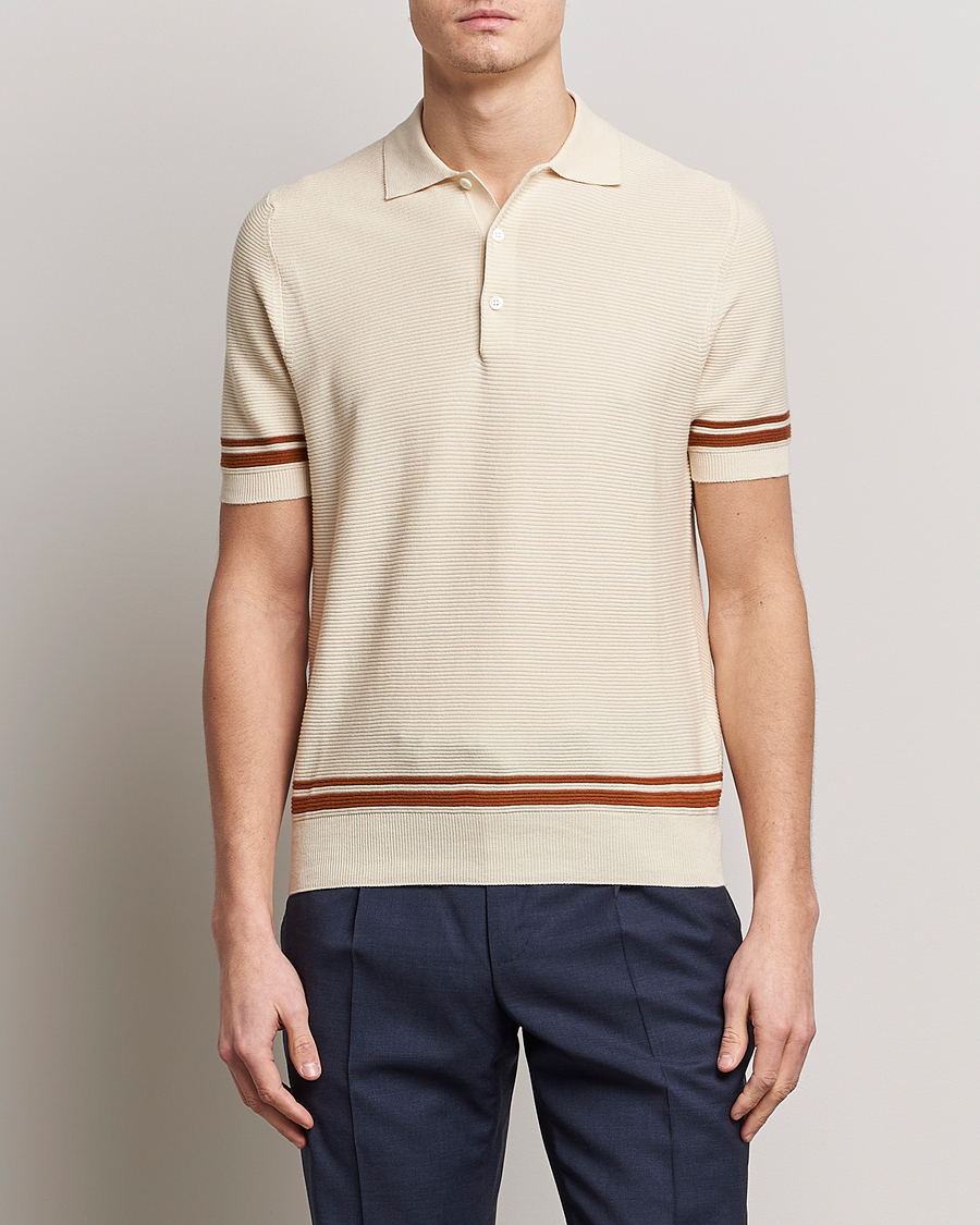 Herre | Canali | Canali | Short Sleeve Knitted Polo Beige