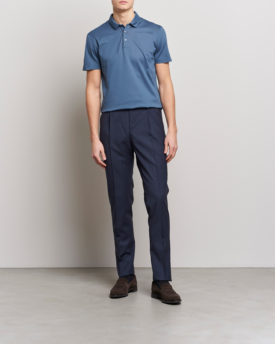 Herre | Polotrøjer | Canali | Short Sleeve Polo Pique Steel Blue