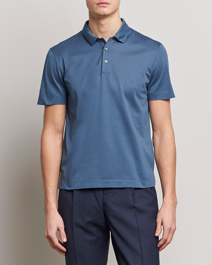 Herre |  | Canali | Short Sleeve Polo Pique Steel Blue