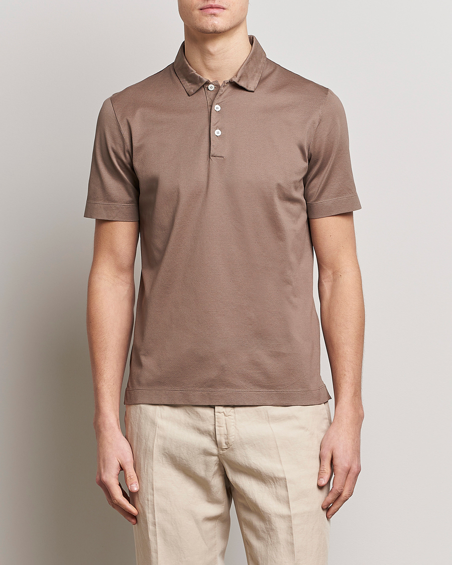Herre | Quiet Luxury | Canali | Short Sleeve Polo Pique Taupe