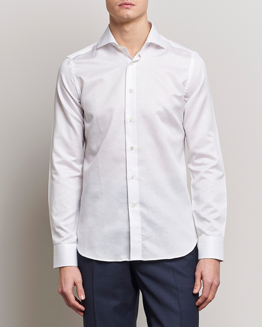 Herre | Businessskjorter | Canali | Slim Fit Linen Shirt White