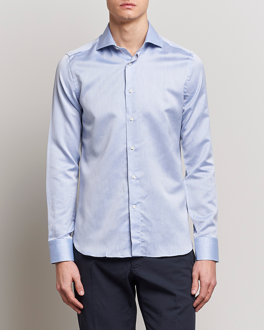 Herre | Quiet Luxury | Canali | Slim Fit Linen Shirt Light Blue
