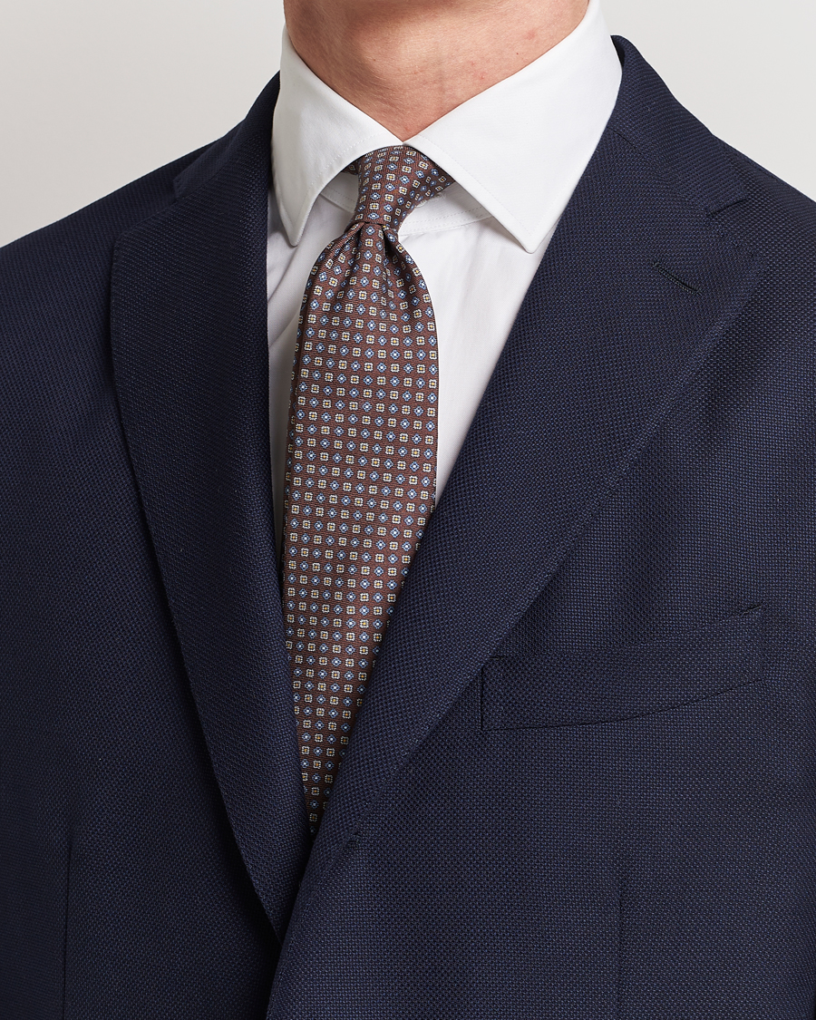 Herre | Canali Micro Pattern Printed Silk Tie Brown | Canali | Micro Pattern Printed Silk Tie Brown