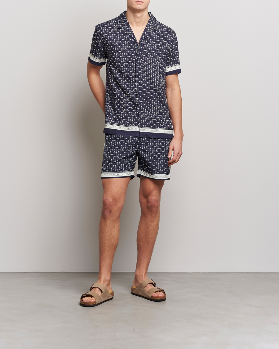 Herre | Skjorter | Orlebar Brown | Hibbert Bandana Viscose/Linen Shirt Dark Sapphire