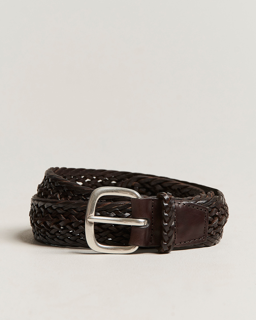 Herre | Orciani Braided Leather Belt 3,5 cm Dark Brown | Orciani | Braided Leather Belt 3,5 cm Dark Brown