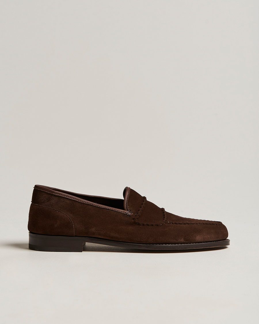 Herre | John Lobb Bath Glove Suede Loafers Dark Brown | John Lobb | Bath Glove Suede Loafers Dark Brown