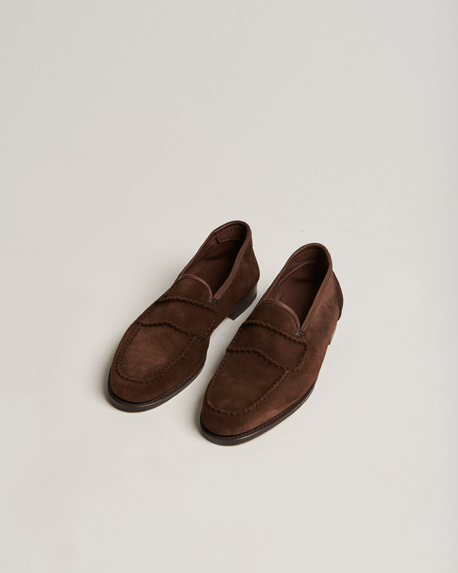 Herre | John Lobb Bath Glove Suede Loafers Dark Brown | John Lobb | Bath Glove Suede Loafers Dark Brown