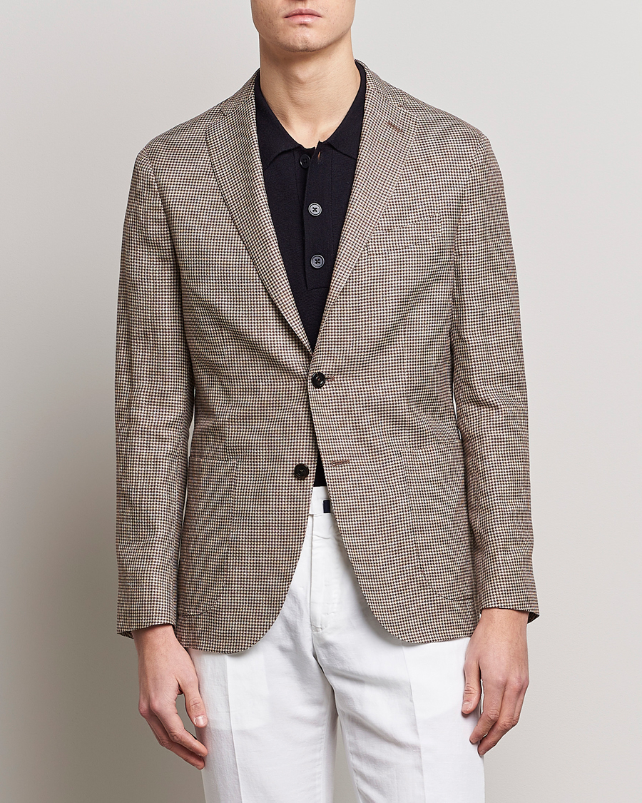 Herre | Uldblazer | Boglioli | Wool/Linen Houndstooth Blazer Beige