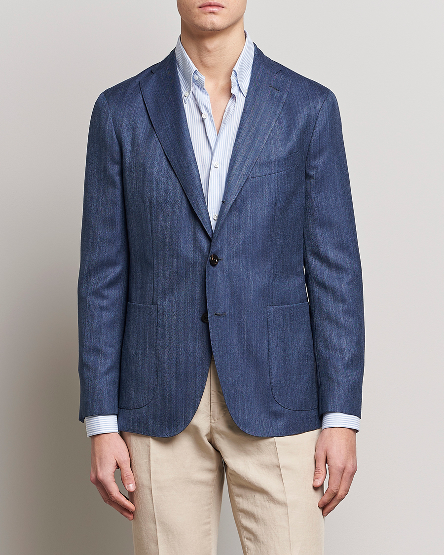 Herre | Blazere & jakker | Boglioli | Wool/Silk Herringbone Blazer Dark Blue