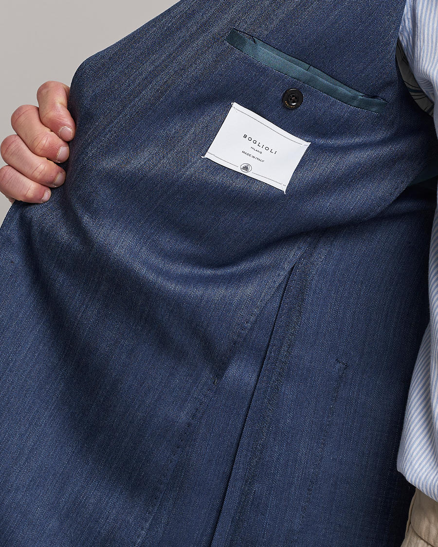 Herre | Blazere & jakker | Boglioli | Wool/Silk Herringbone Blazer Dark Blue