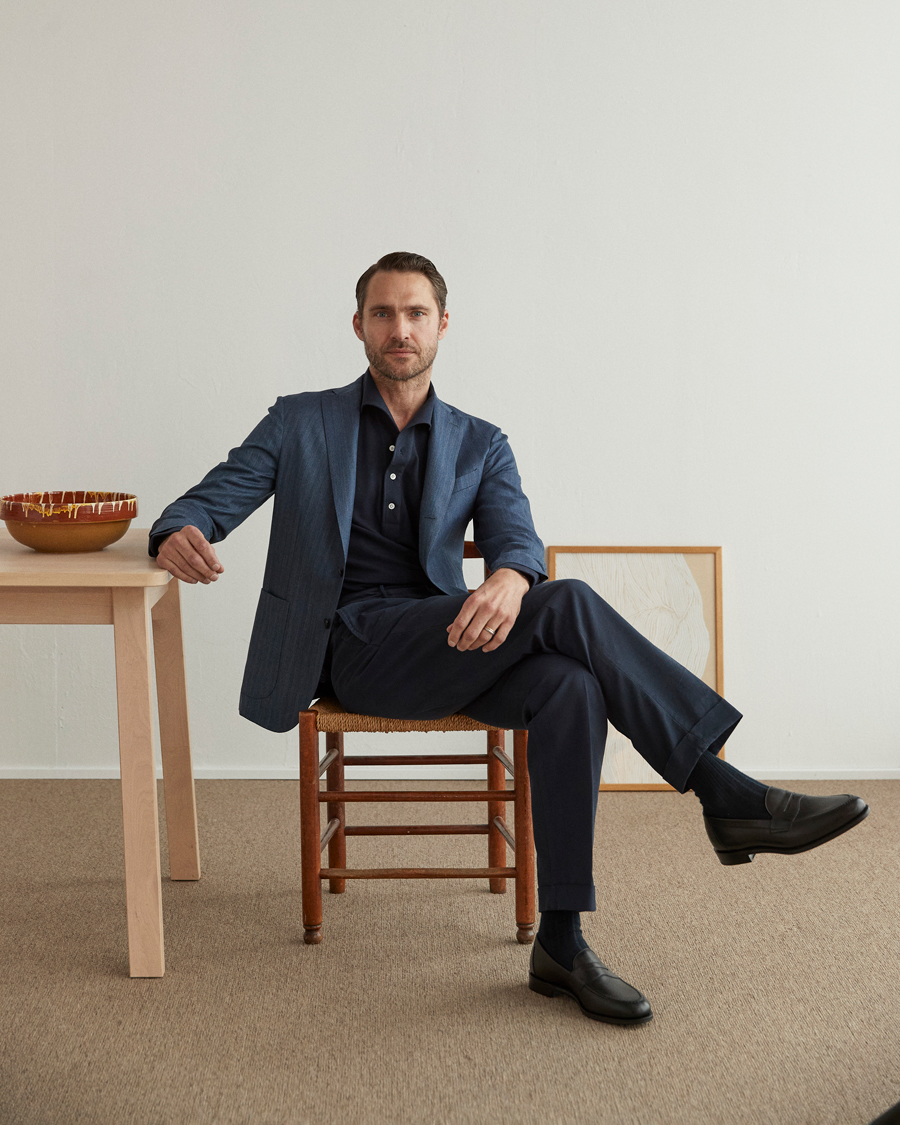 Herre | Blazere & jakker | Boglioli | Wool/Silk Herringbone Blazer Dark Blue