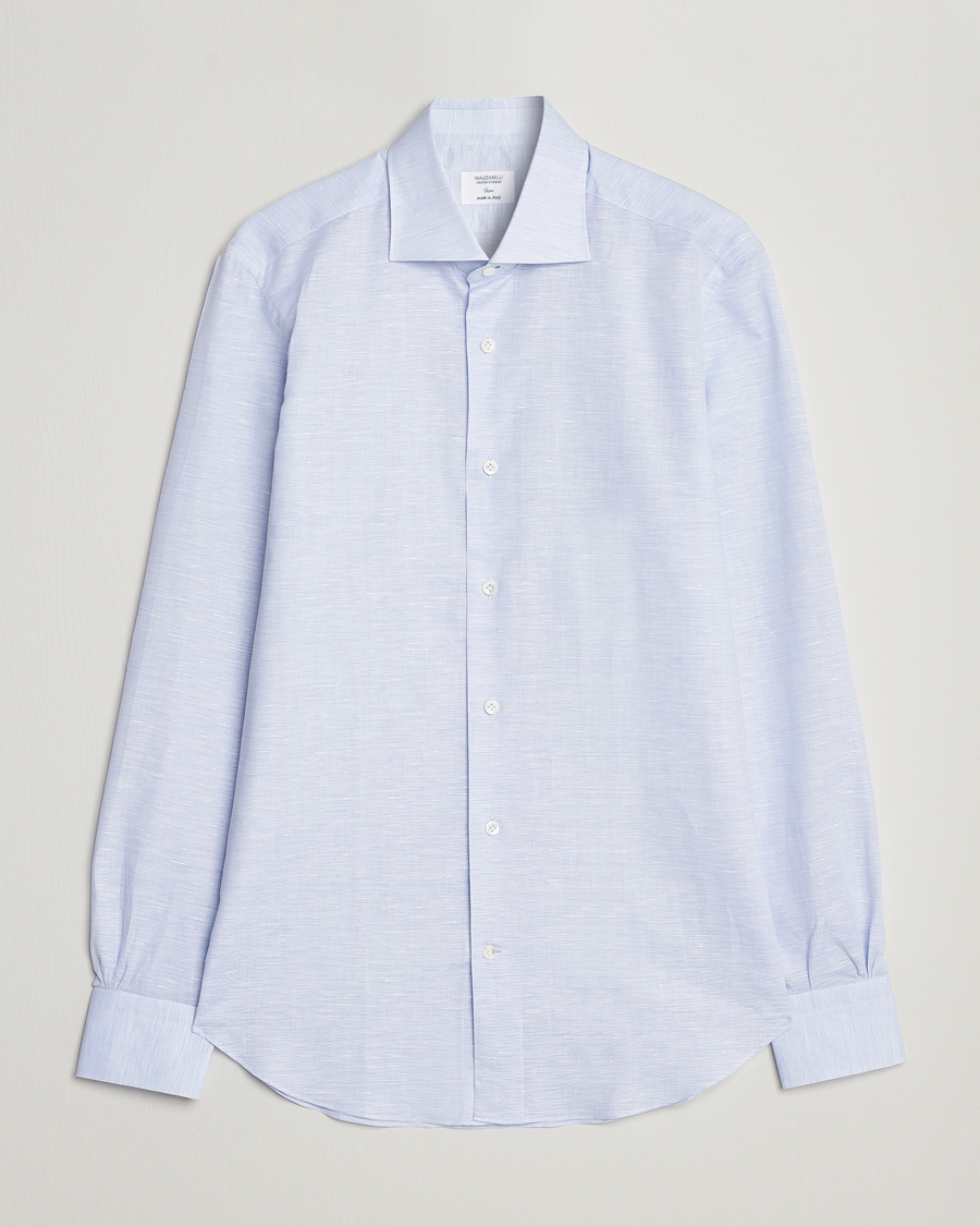 Herre | Skjorter | Mazzarelli | Soft Cotton/Linen Shirt Light Blue