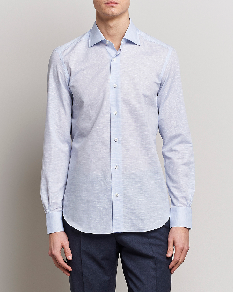 Herre | Italian Department | Mazzarelli | Soft Cotton/Linen Shirt Light Blue