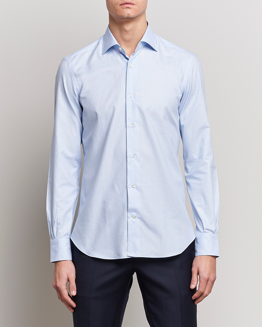 Herre | Skjorter | Mazzarelli | Soft Cotton Microweave Shirt Light Blue