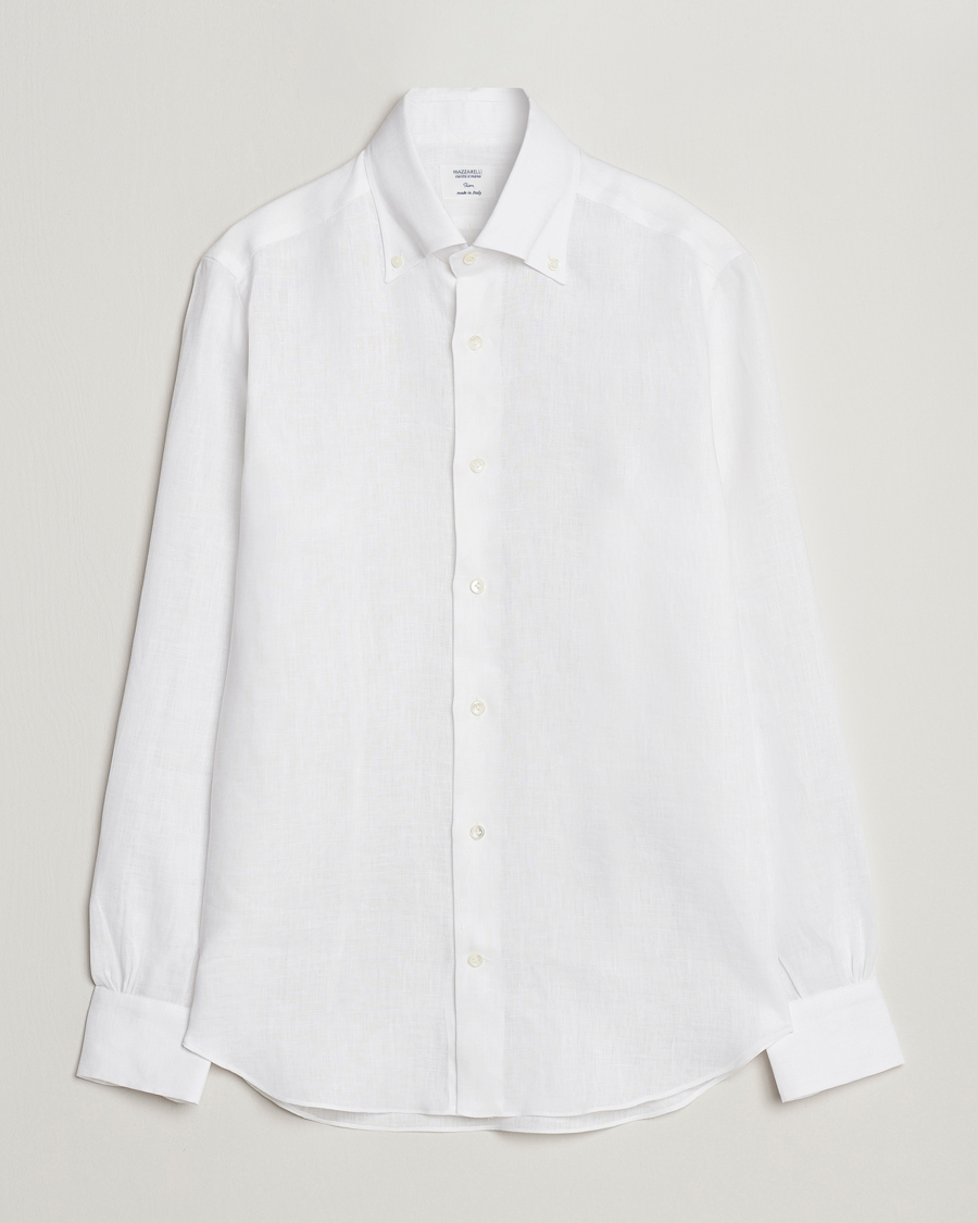 Herre | Skjorter | Mazzarelli | Soft Linen Button Down Shirt White