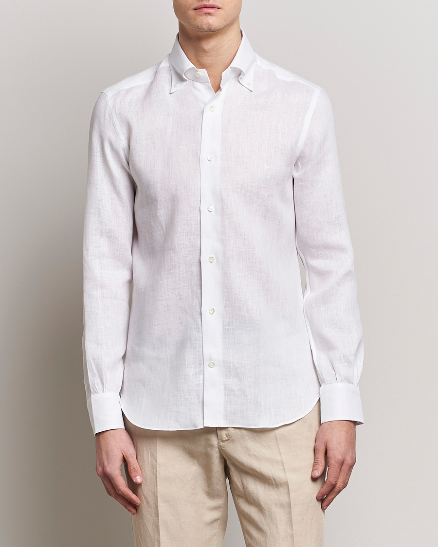 Herre | Skjorter | Mazzarelli | Soft Linen Button Down Shirt White