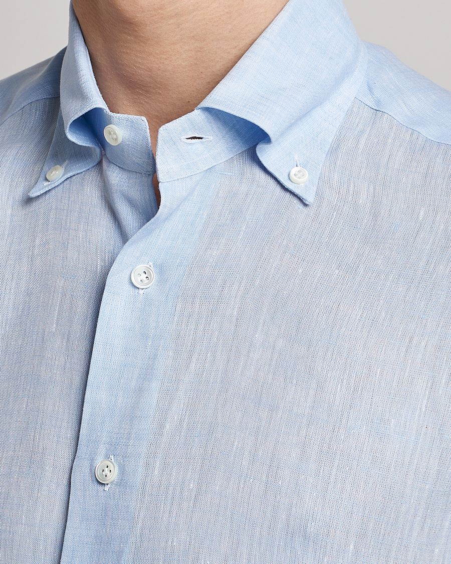 Herre | Skjorter | Mazzarelli | Soft Linen Button Down Shirt Light Blue