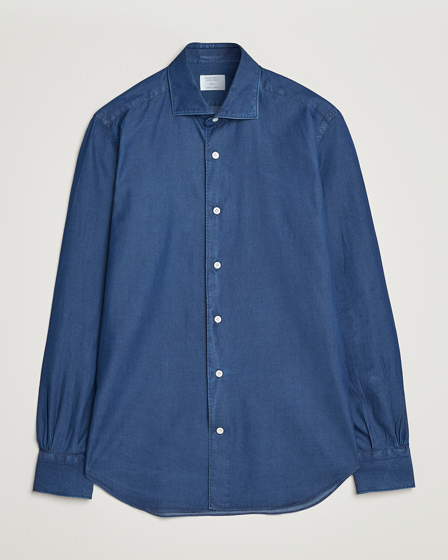 Herre | Skjorter | Mazzarelli | Soft Denim Cut Away Shirt Dark Indigo