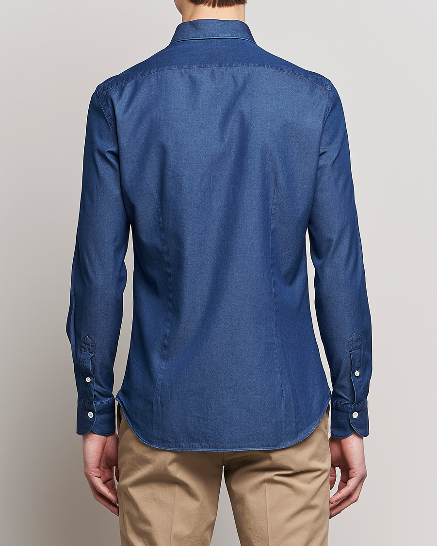 Herre | Skjorter | Mazzarelli | Soft Denim Cut Away Shirt Dark Indigo