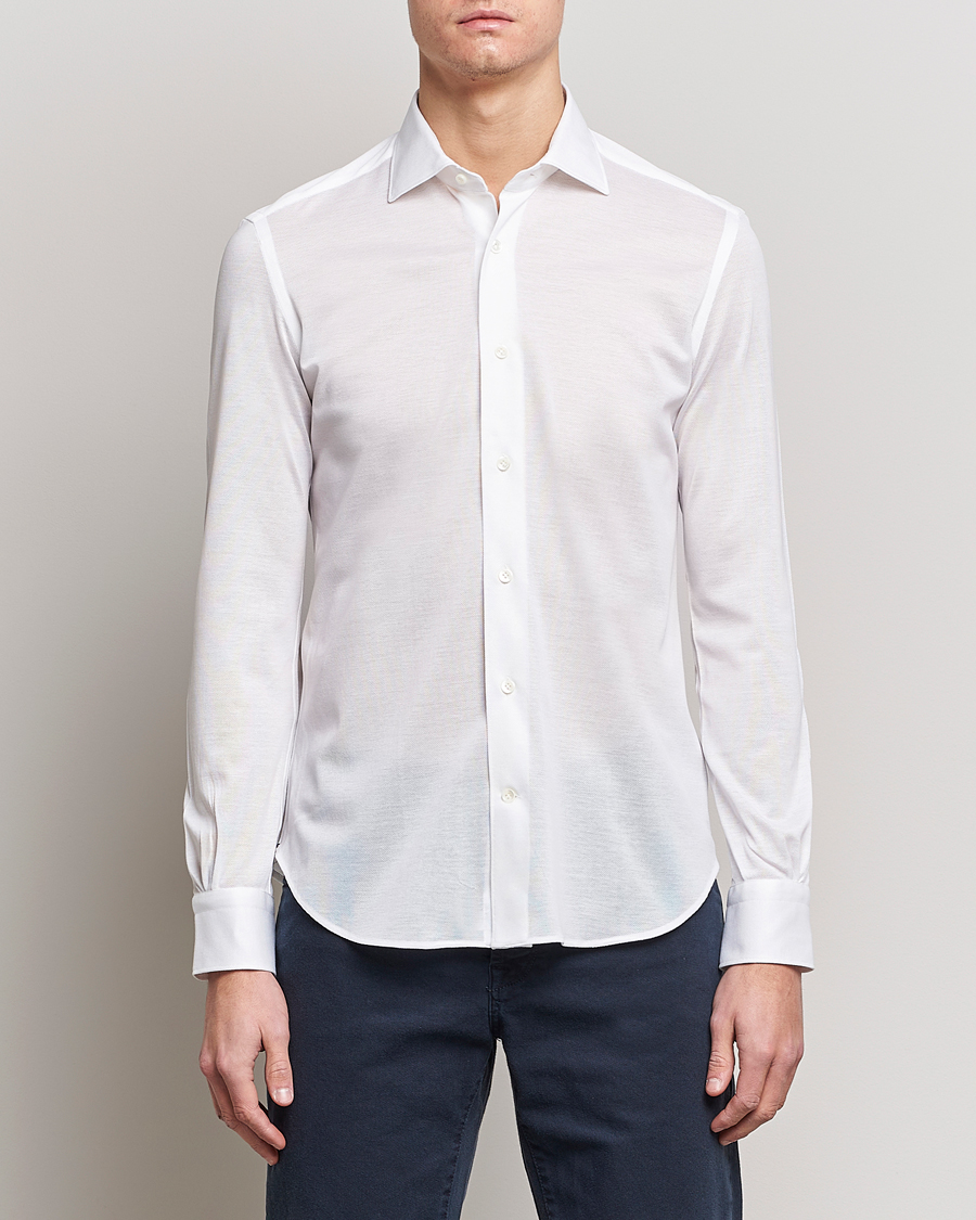 Herre | Skjorter | Mazzarelli | Soft Washed Piquet Shirt White