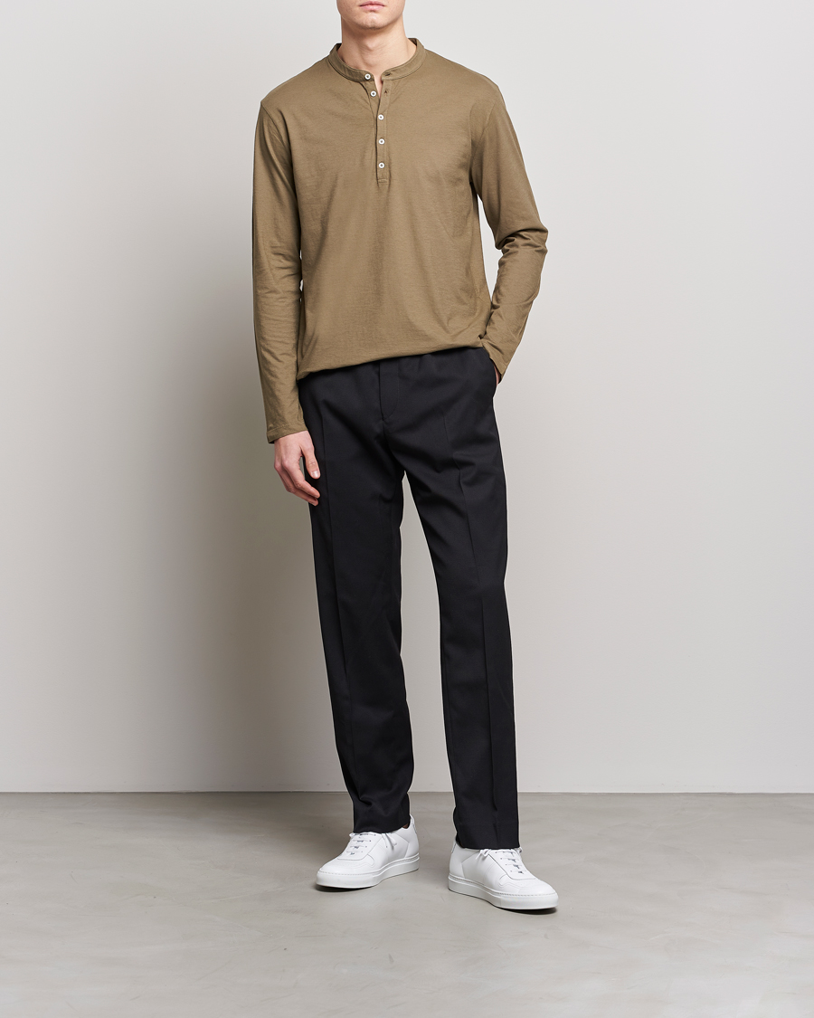 Herre | Trøjer | Massimo Alba | Hawai Watercolor Henley Green Desert