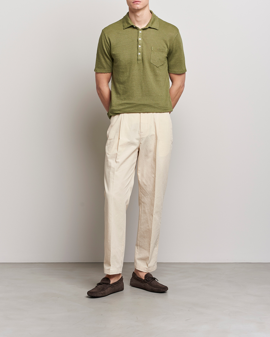 Herre | Polotrøjer | Massimo Alba | Wembley Linen Polo Green Desert