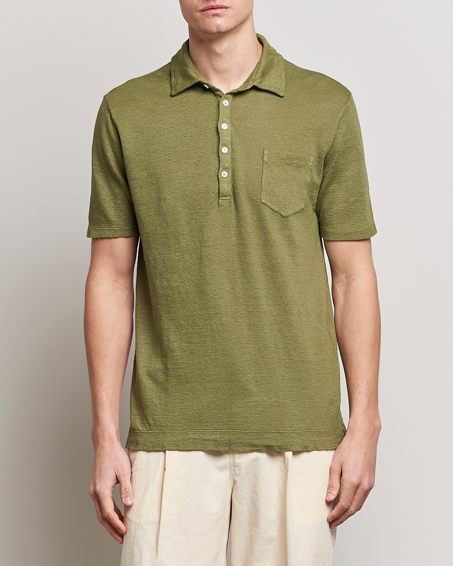 Herre | Polotrøjer | Massimo Alba | Wembley Linen Polo Green Desert