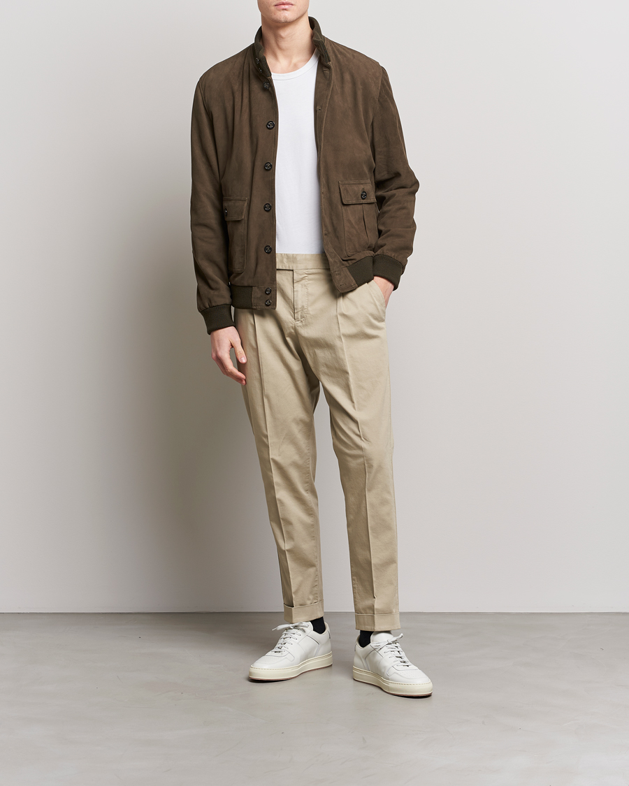 Herre | Bukser | PT01 | Slim Fit Pleated Linen Blend Trousers Beige