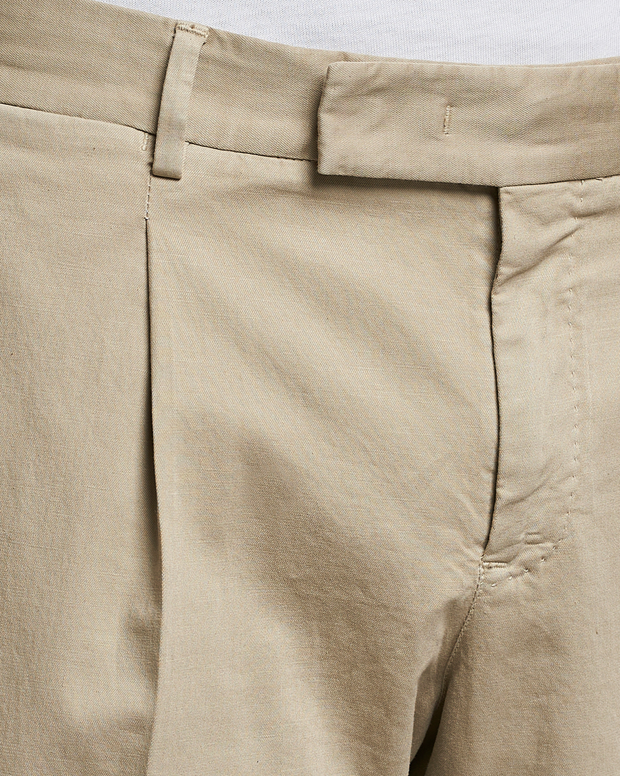 Herre | Bukser | PT01 | Slim Fit Pleated Linen Blend Trousers Beige