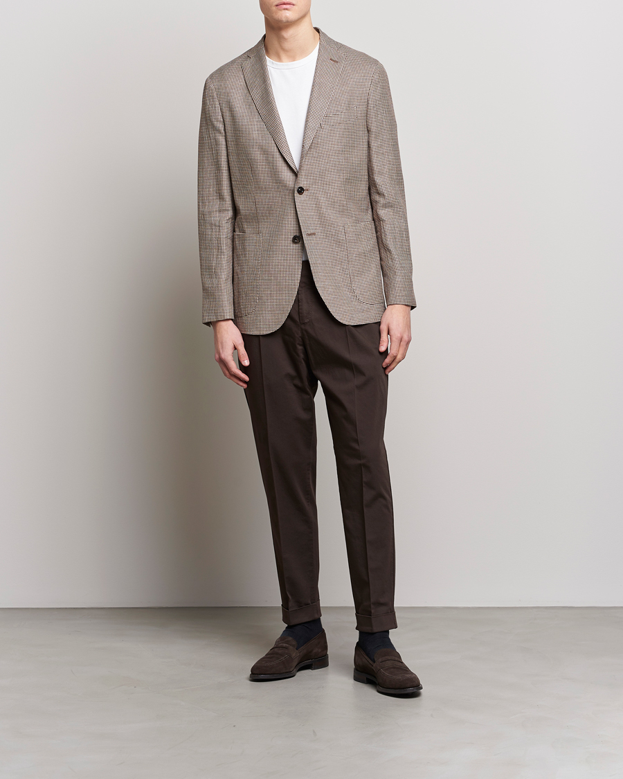 Herre | Bukser | PT01 | Slim Fit Pleated Linen Blend Trousers Chocolate