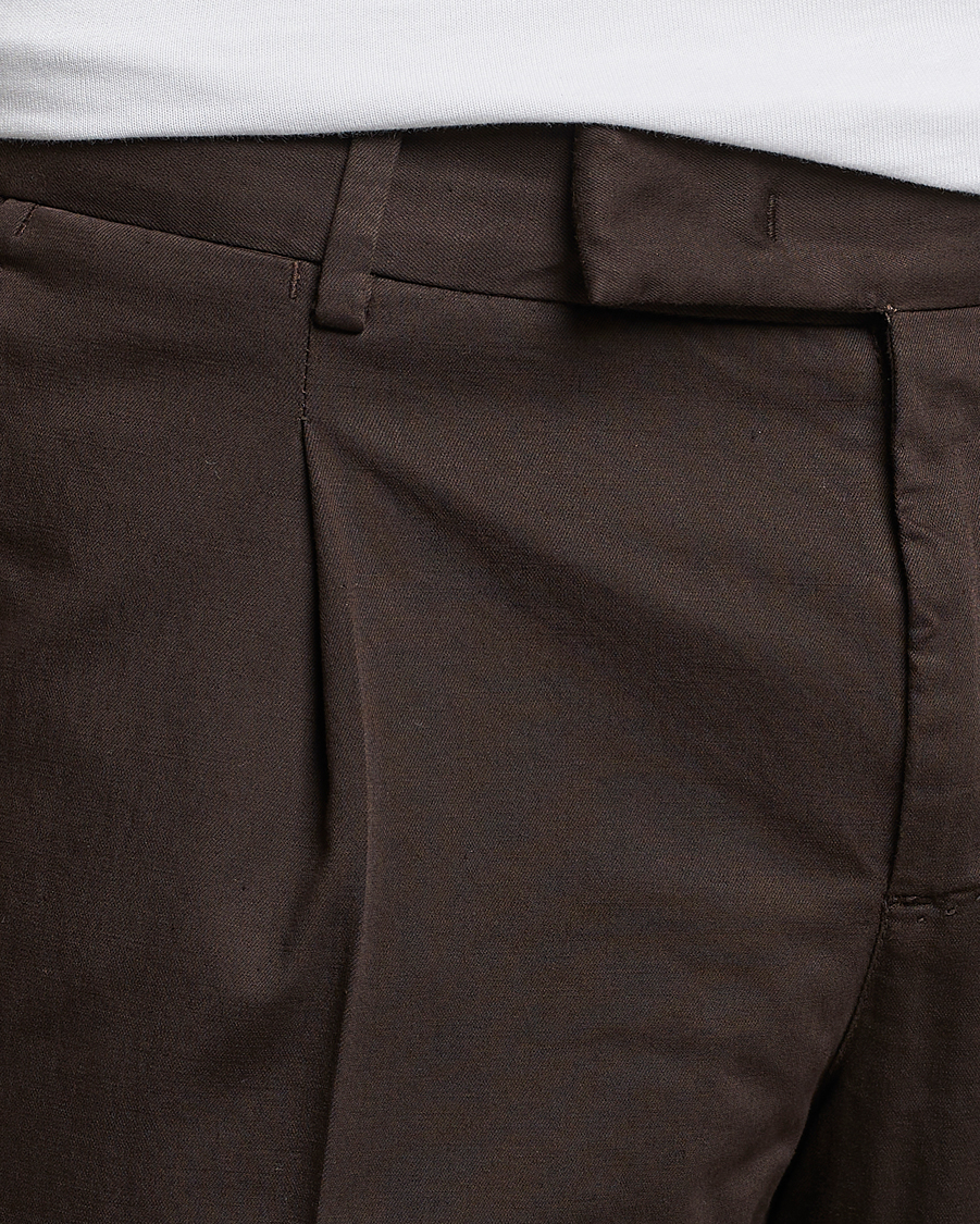 Herre | Bukser | PT01 | Slim Fit Pleated Linen Blend Trousers Chocolate