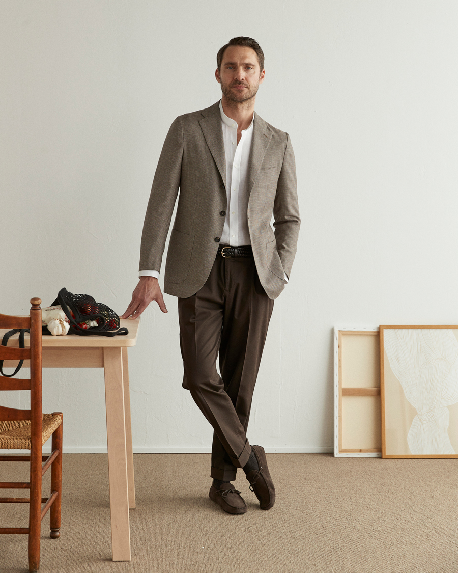 Herre | Bukser | PT01 | Slim Fit Pleated Linen Blend Trousers Chocolate