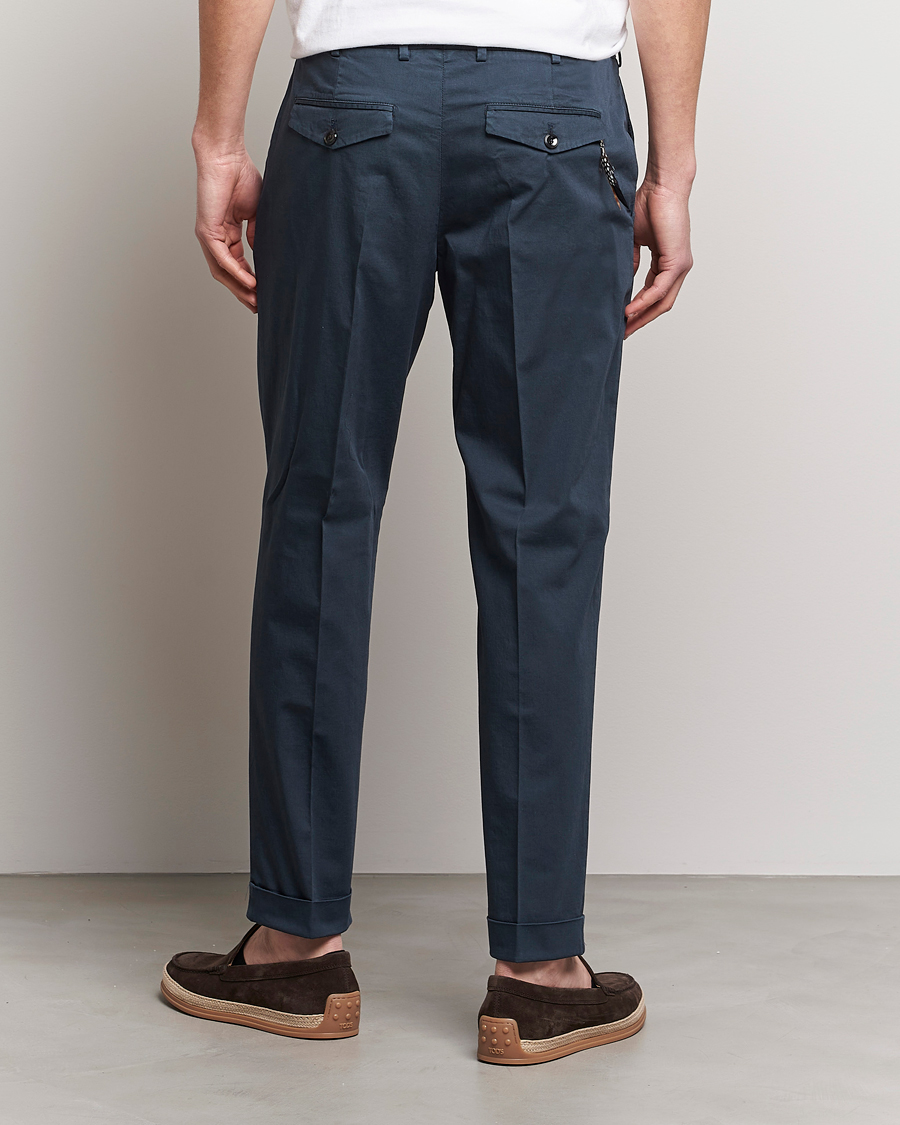 Herre | Bukser | PT01 | Slim Fit Pleated Linen Blend Trousers Navy