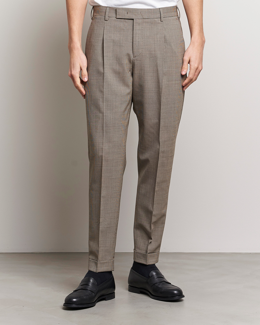 Herre | PT01 | PT01 | Slim Fit Pleated Soft Wool Trousers Beige