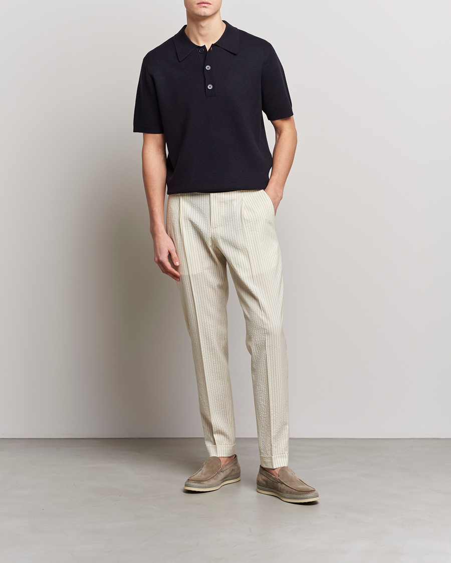 Herre | Bukser | PT01 | Slim Fit Pleated Wool Seersucker Trousers Off White