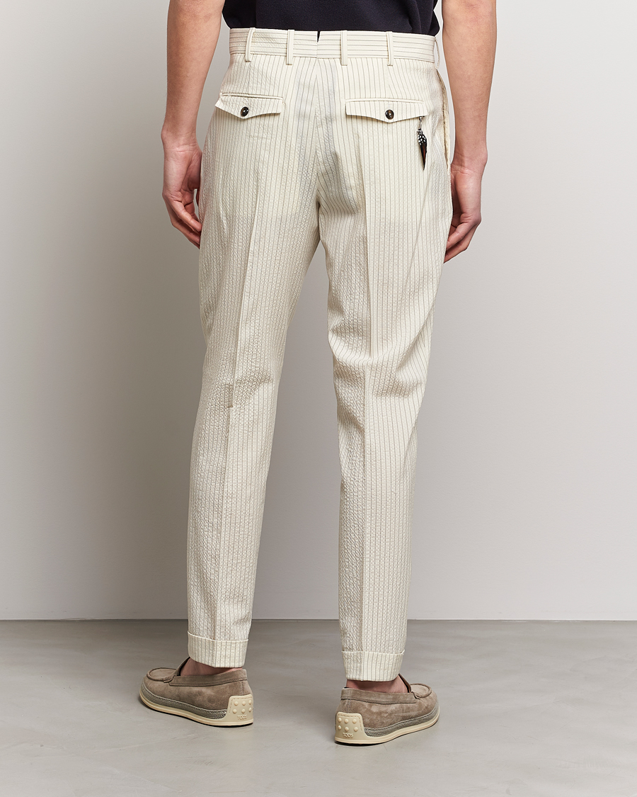 Herre | Bukser | PT01 | Slim Fit Pleated Wool Seersucker Trousers Off White
