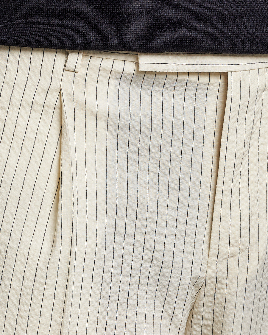 Herre | Bukser | PT01 | Slim Fit Pleated Wool Seersucker Trousers Off White