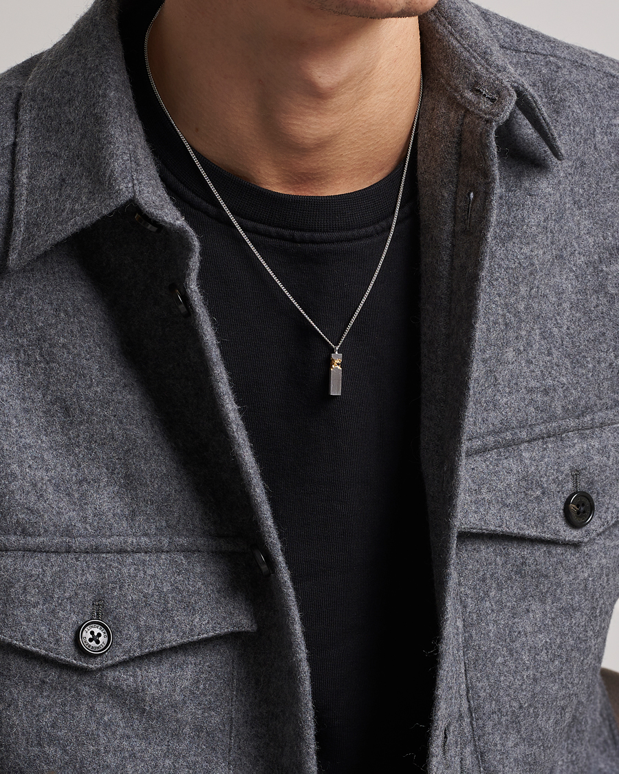 Herre | Tom Wood Mined Cube Pendant Necklace Silver/Black | Tom Wood | Mined Cube Pendant Necklace Silver/Black