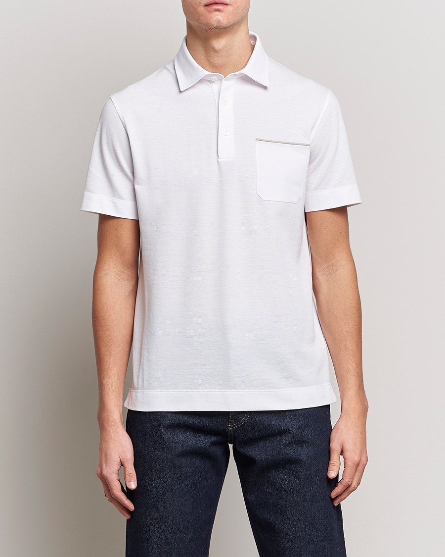 Herre |  | Zegna | Short Sleeve Pocket Polo White