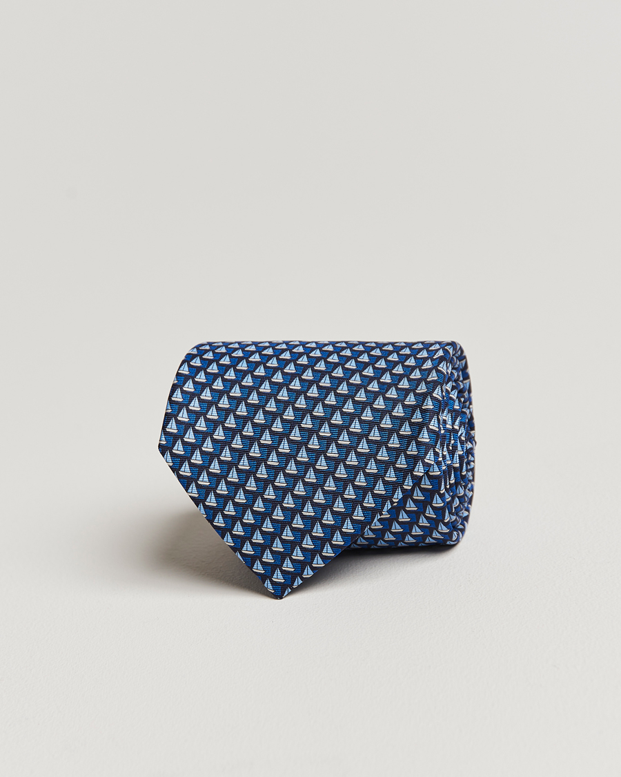 Herre | Zegna Boat Printed Silk Tie Navy | Zegna | Boat Printed Silk Tie Navy